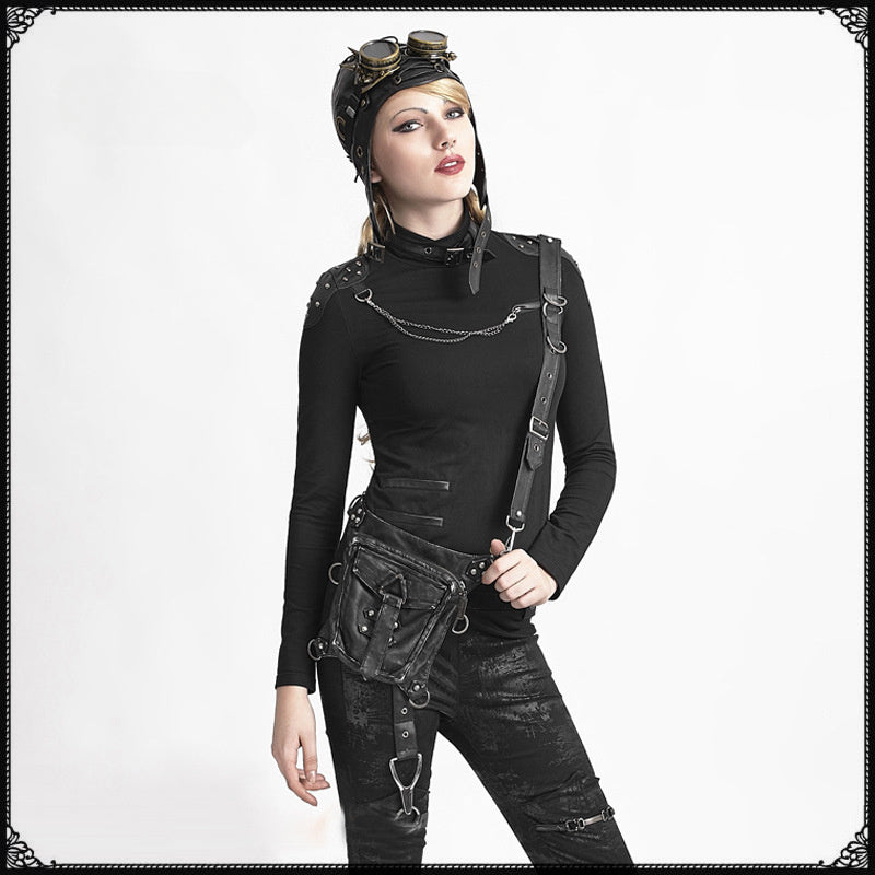 Gothic Leather Waist Pack Steampunk Fanny Thigh Shoulder Bag - Fashionpara