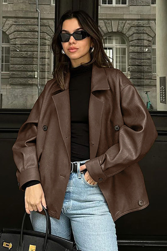 Vintage Brown Leather Blazer Coat