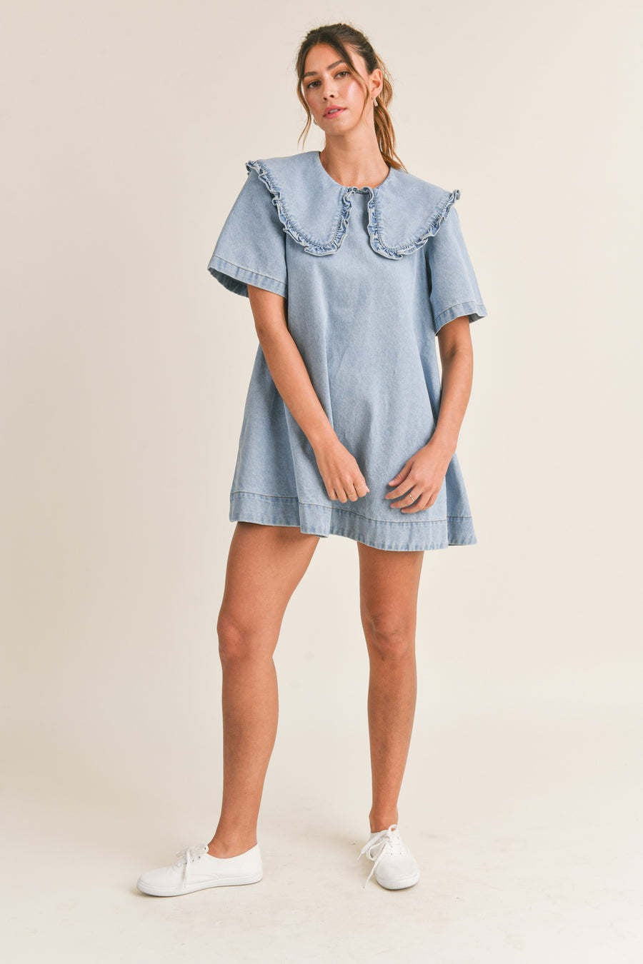 Ruffled Collar Denim Dress