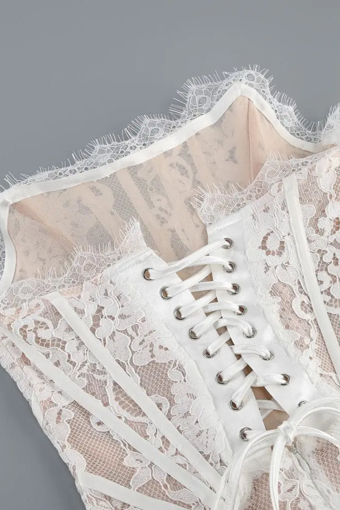 Lace Sheer Patchwork Strapless Floral Dress