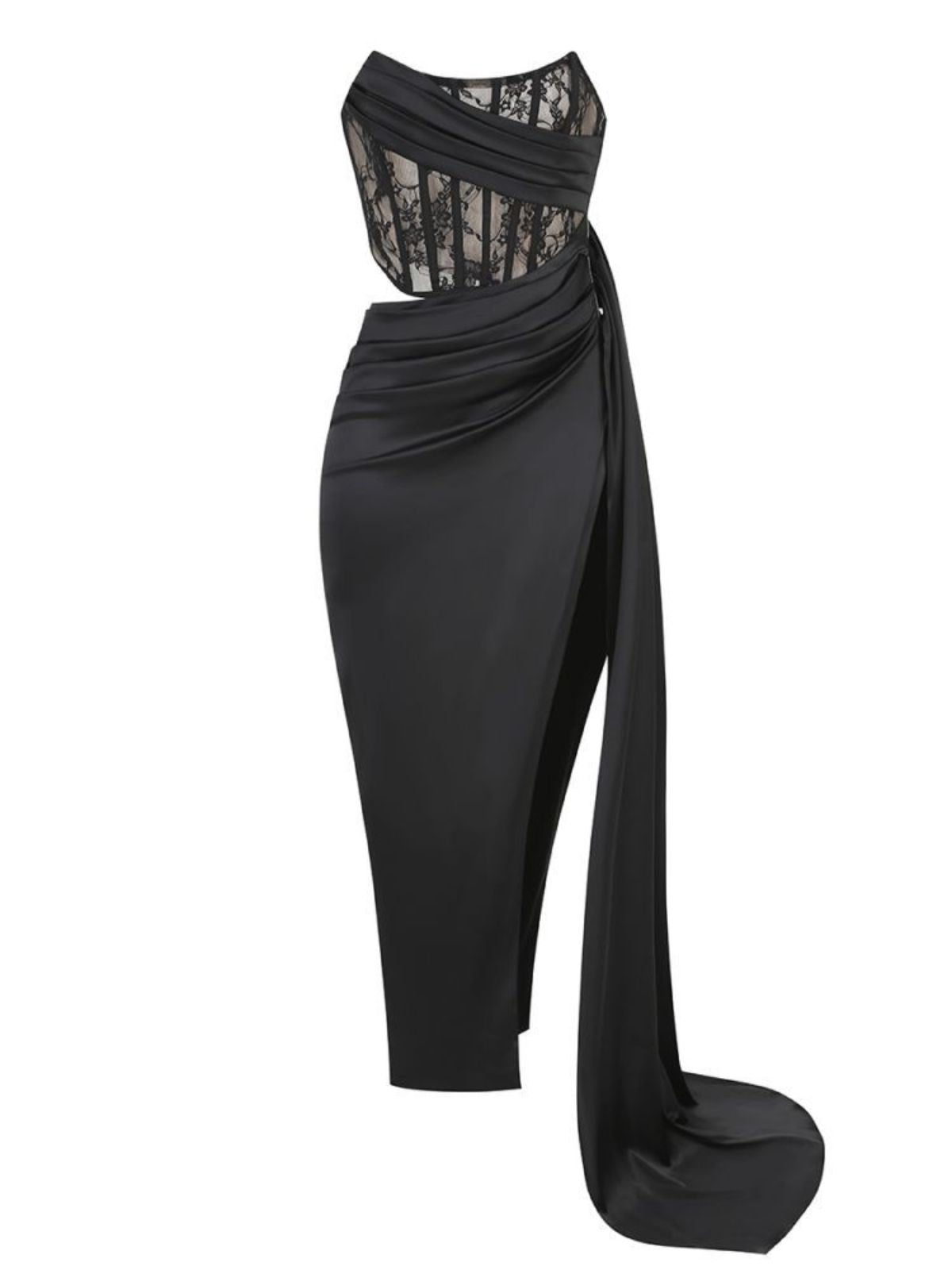 Leif Lace Corset Split Maxi Dress In Black - View 6