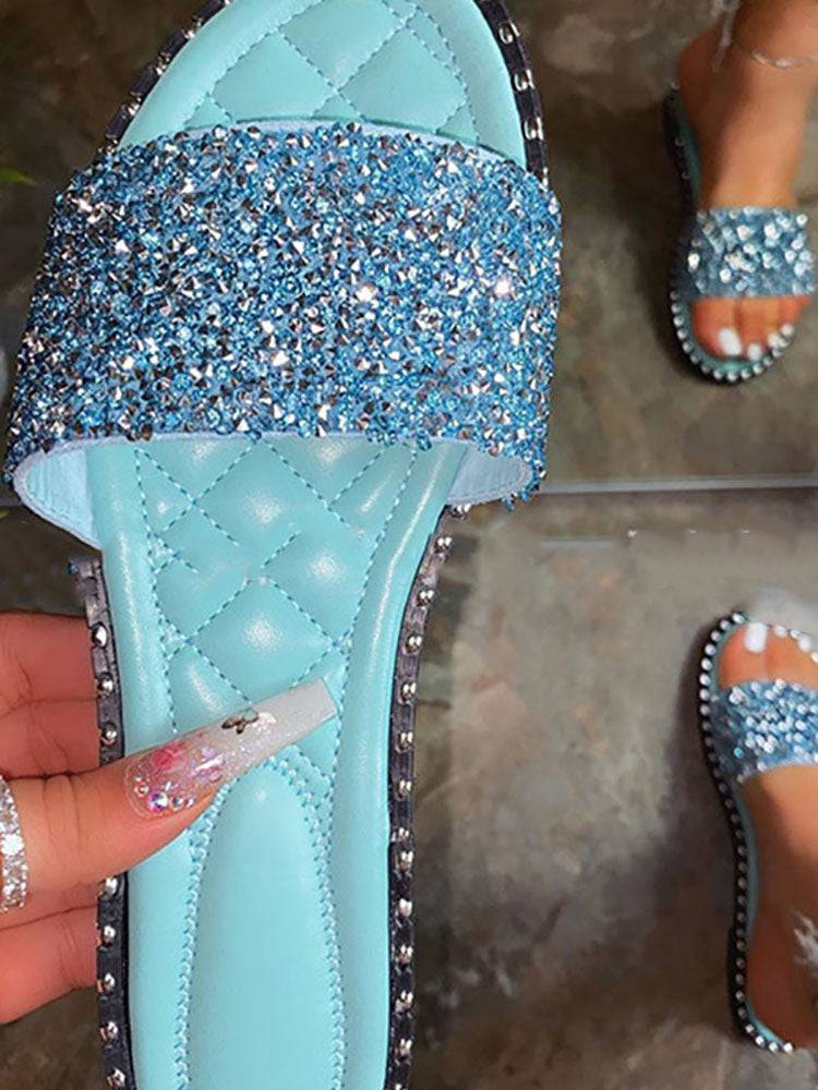 Rhinestone Bling Flat Slippers