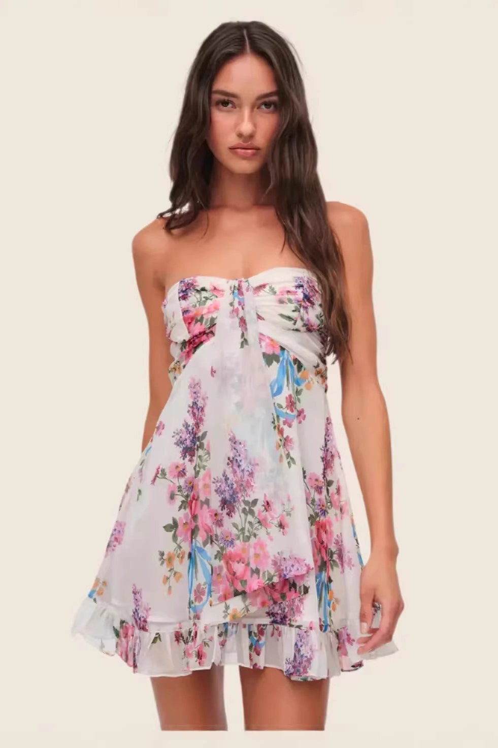 Chiffon Ruffle Tube Top Waist Floral Dress