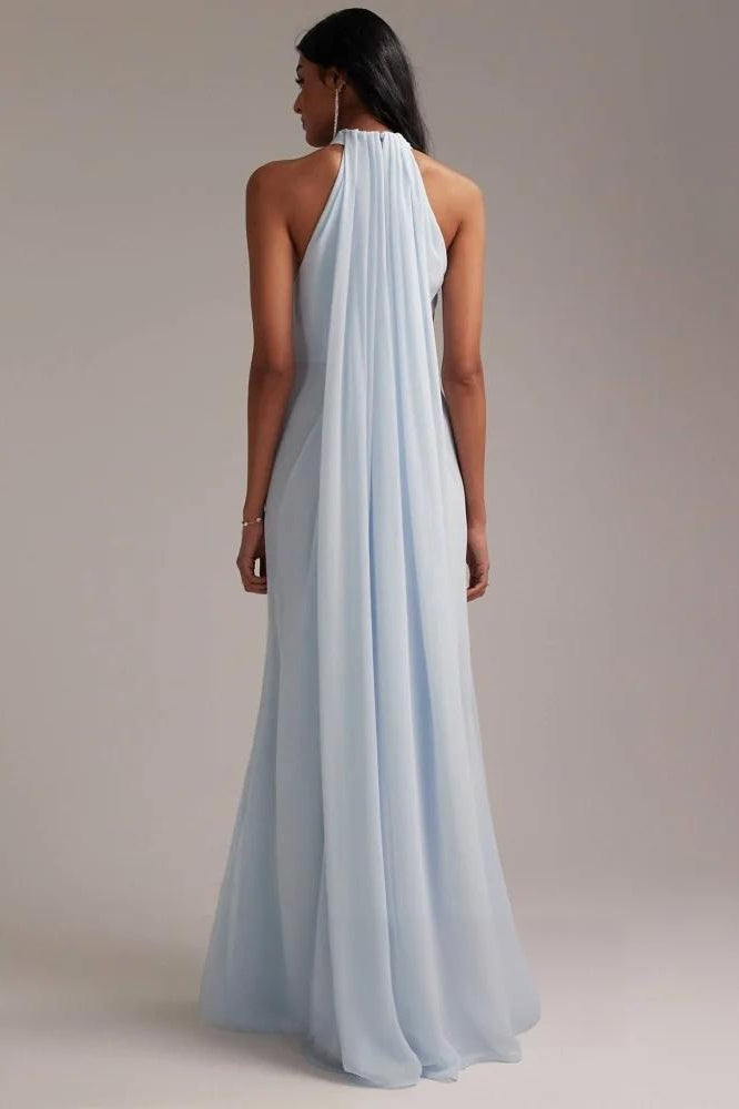Chiffon Halter Neck Draped A-Line Maxi Gown 3