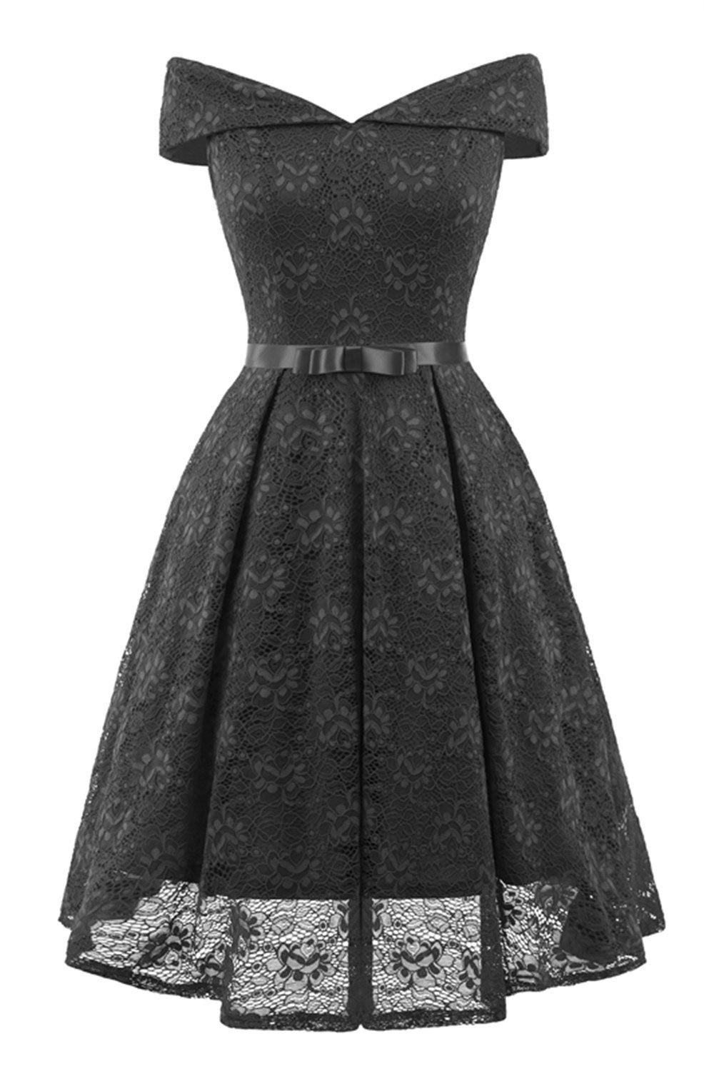 Green Lace Off-the-shoulder Princess Prom Dress - Mislish