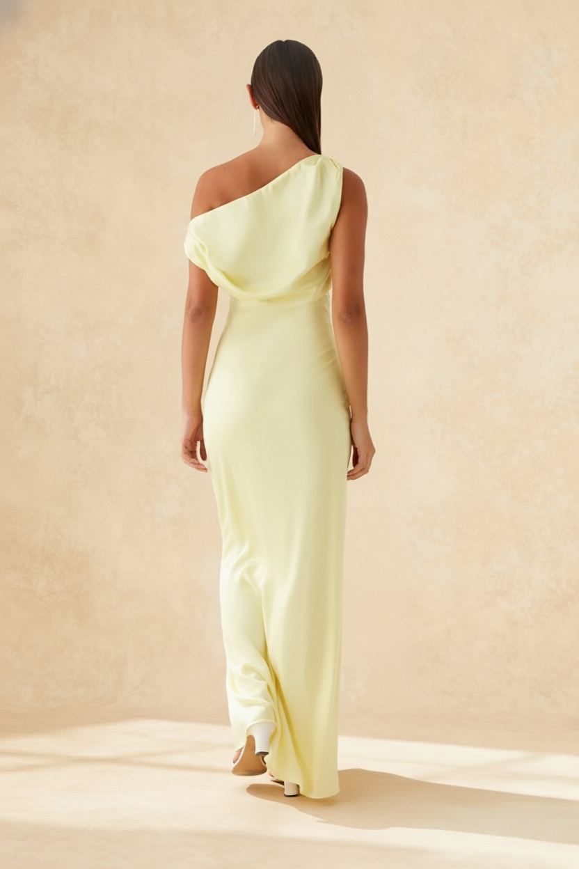 Solid Asymmetric Neckline Formal Dress