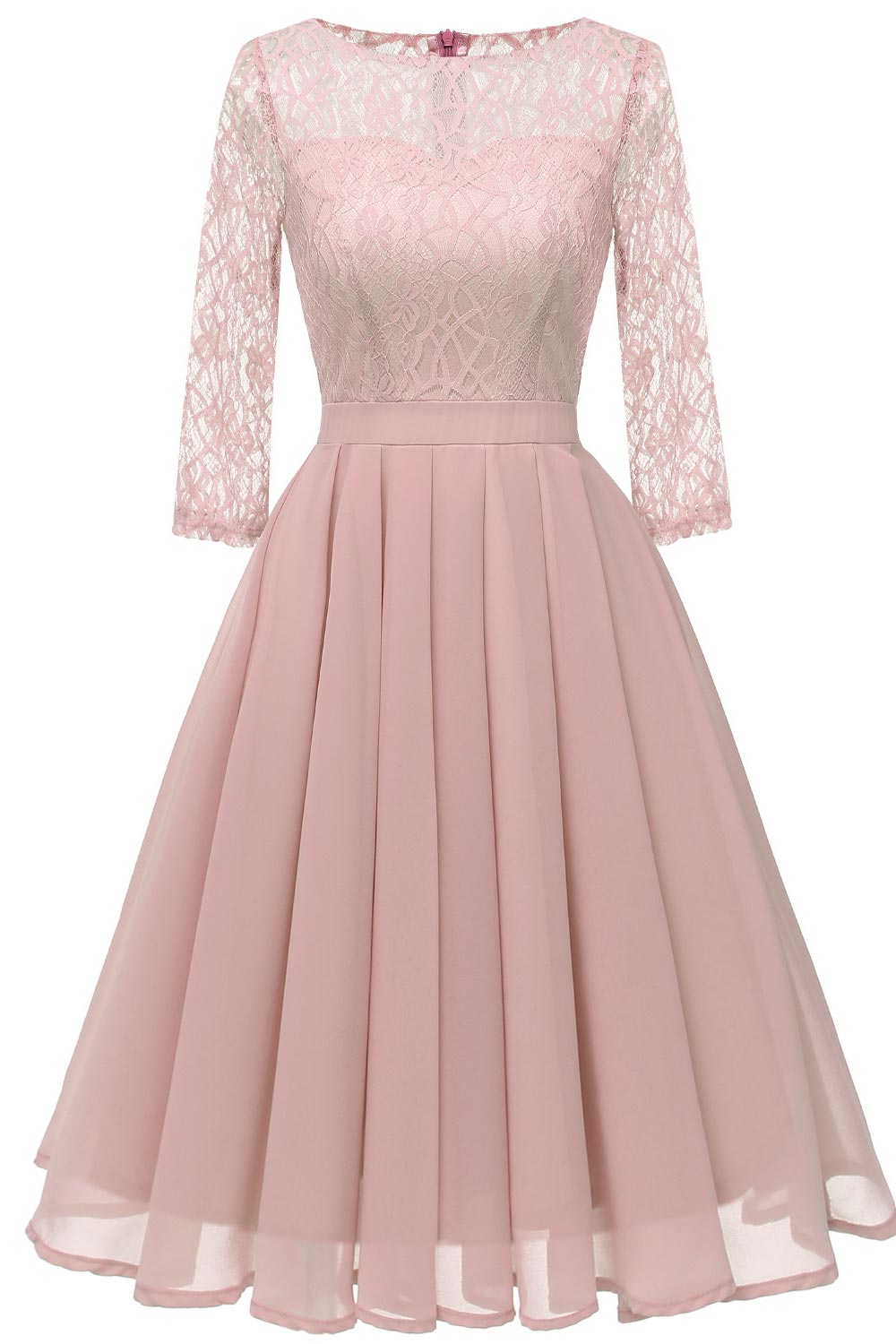 Ivory A-line Short Lace Prom Dress With Sleeves - Mislish