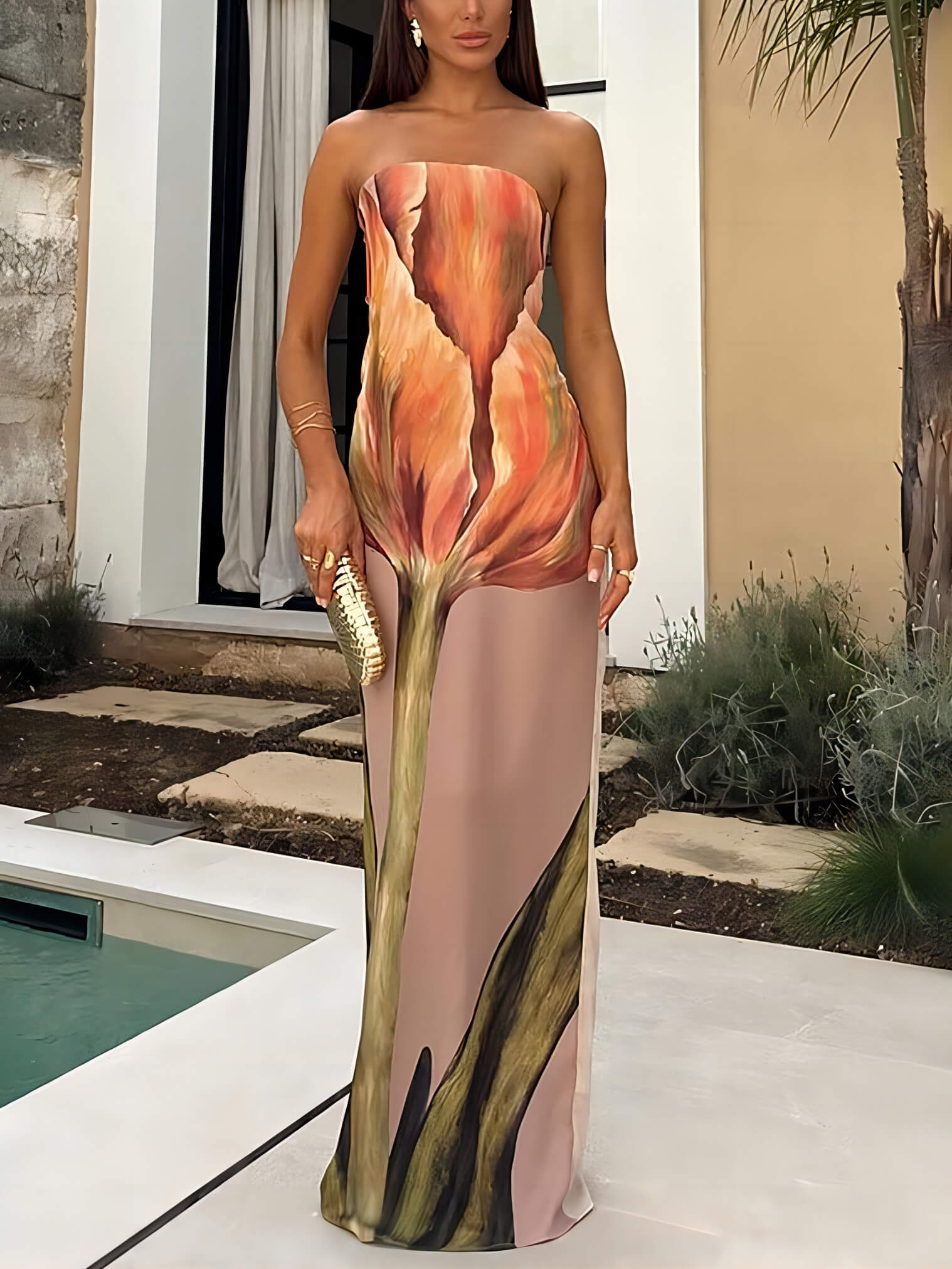 Stylish Graffiti Print Sleeveless Off-Shoulder Maxi Dress - Fashionpara