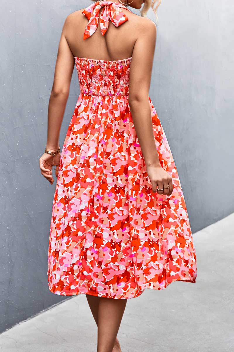 Women’s Print Casual Sleeveless Bohemia Beach Halter Dress Fashionpara