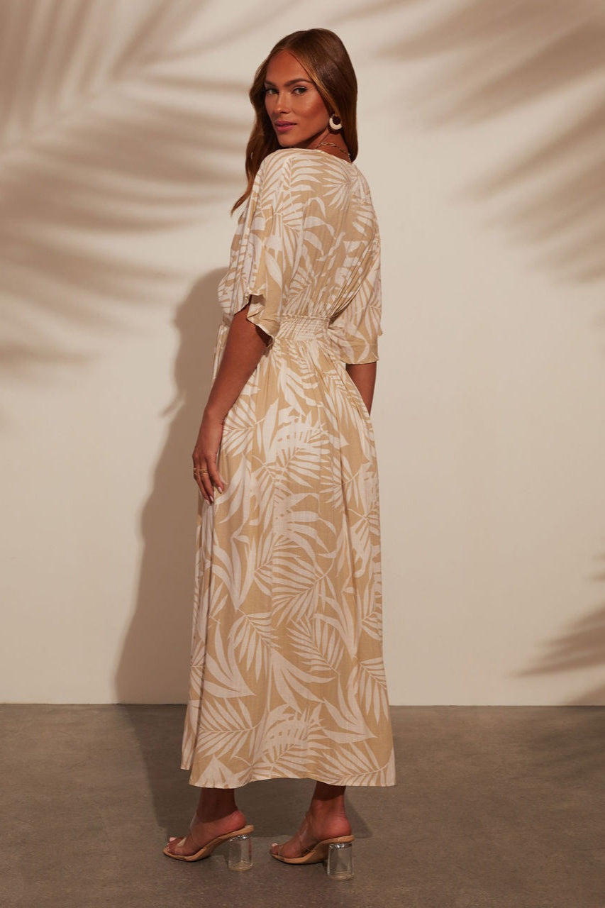 Floral Print V-neck Short Sleeve Maxi Dress