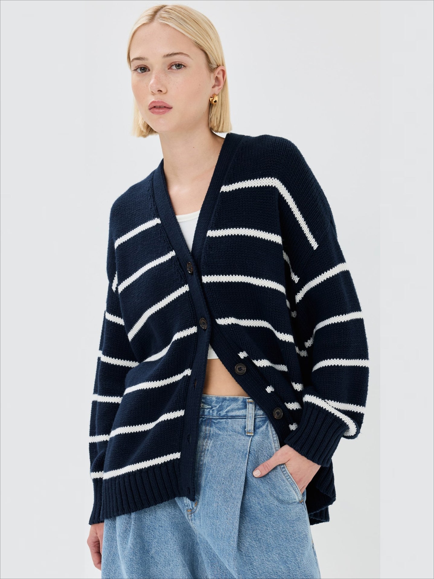 Elegant Striped Loose Knit Cardigan for Effortless Style