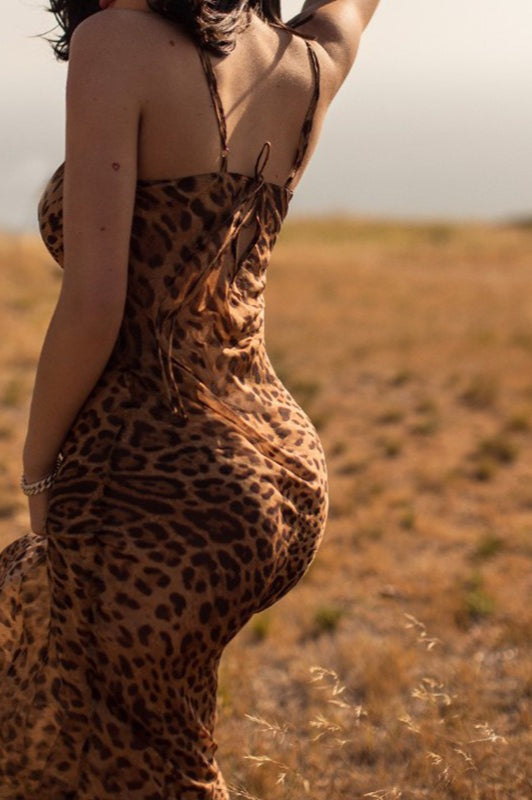 Leopard Print Scoop-Neck Sleeveless Mermaid Maxi Dress