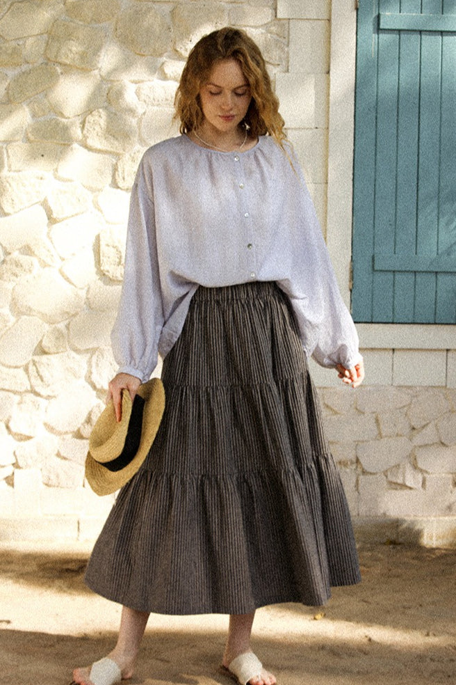 Lantern Sleeve Round Neck Blouse