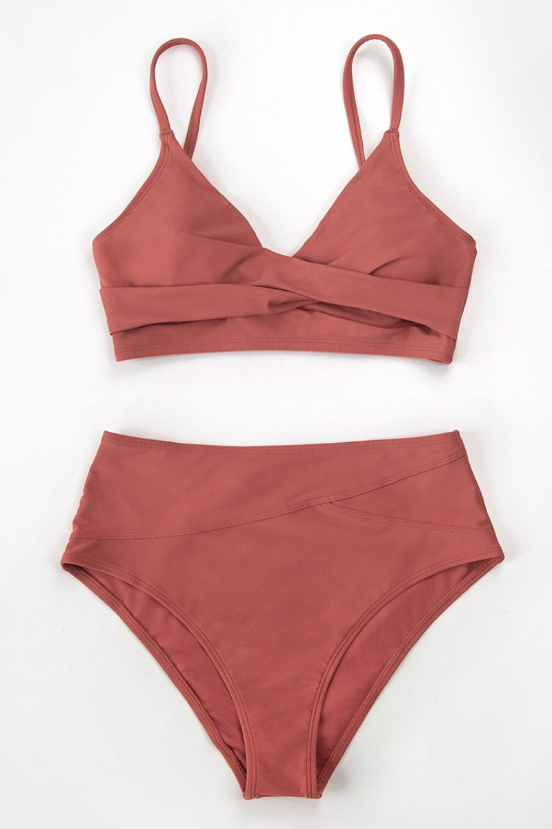 V Neck High-waisted Bikini Set
