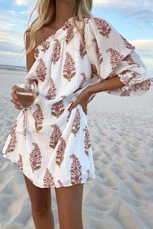 Romantic Asymmetrical Off The Shoulder Floral Mini Dress Fashionpara