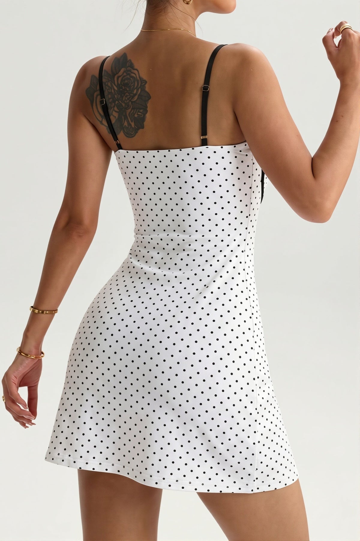 Polka Dot Square Neck Contrast Trim Bodycon Mini Dress 3