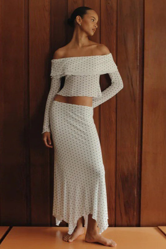 Off Shoulder Polka Dot Two Pieces Set - Fashionpara