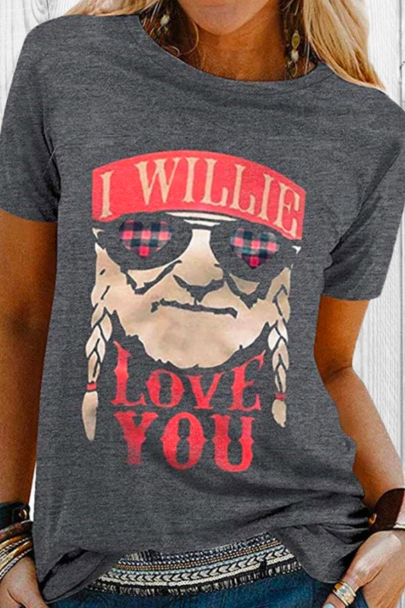 O Neck Cartoon Print Grey T-shirt Fashionpara