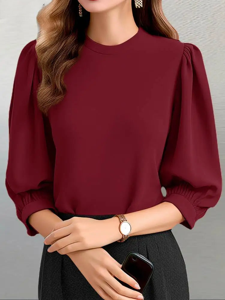 Lantern Sleeve O-neck Casual Party Tunic Blouse