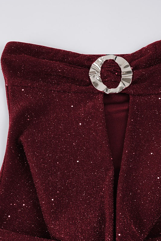 Glitter Strapless Keyhole Ring-Detail Bodycon Mini Dress