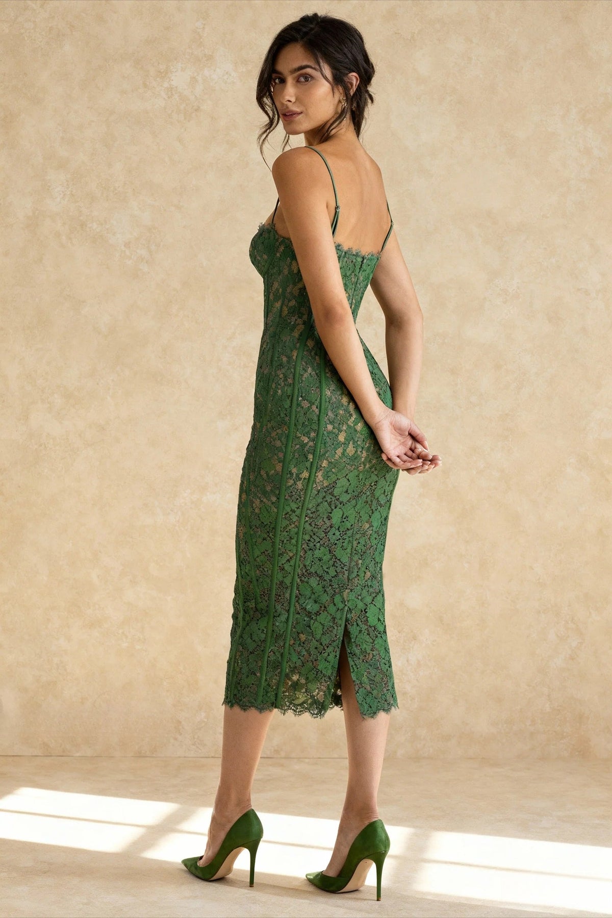 Joelle Forest Lace Midi Dress - View 2
