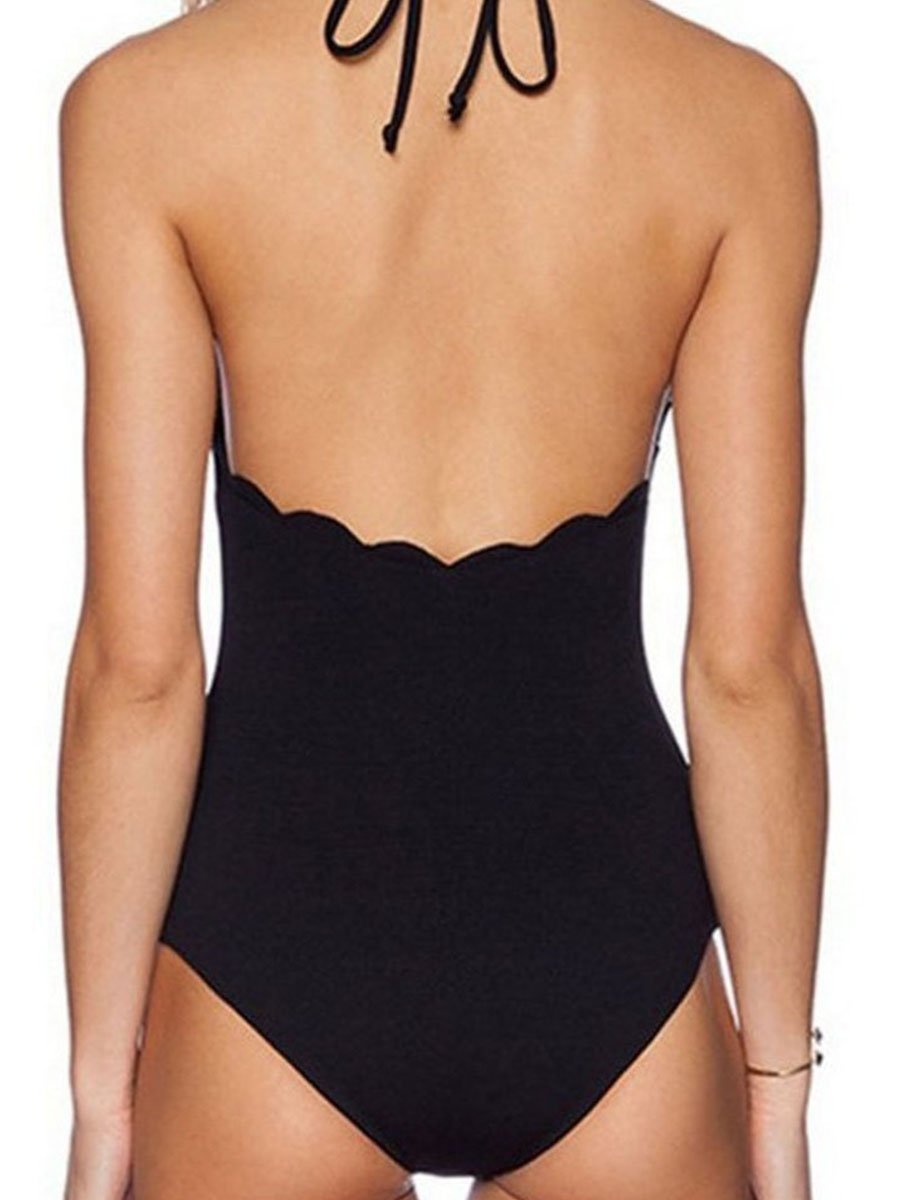 Flounce Design High Neck Halter One-piece Swimsuit (2 Colors) - Fashionpara