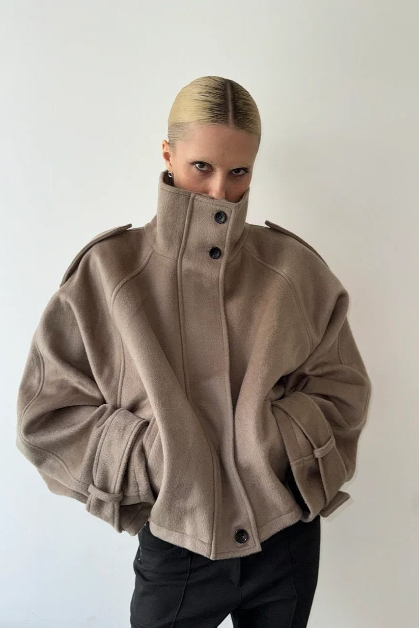 Elegant Wool Blend Stand Collar Coat - Fashionpara