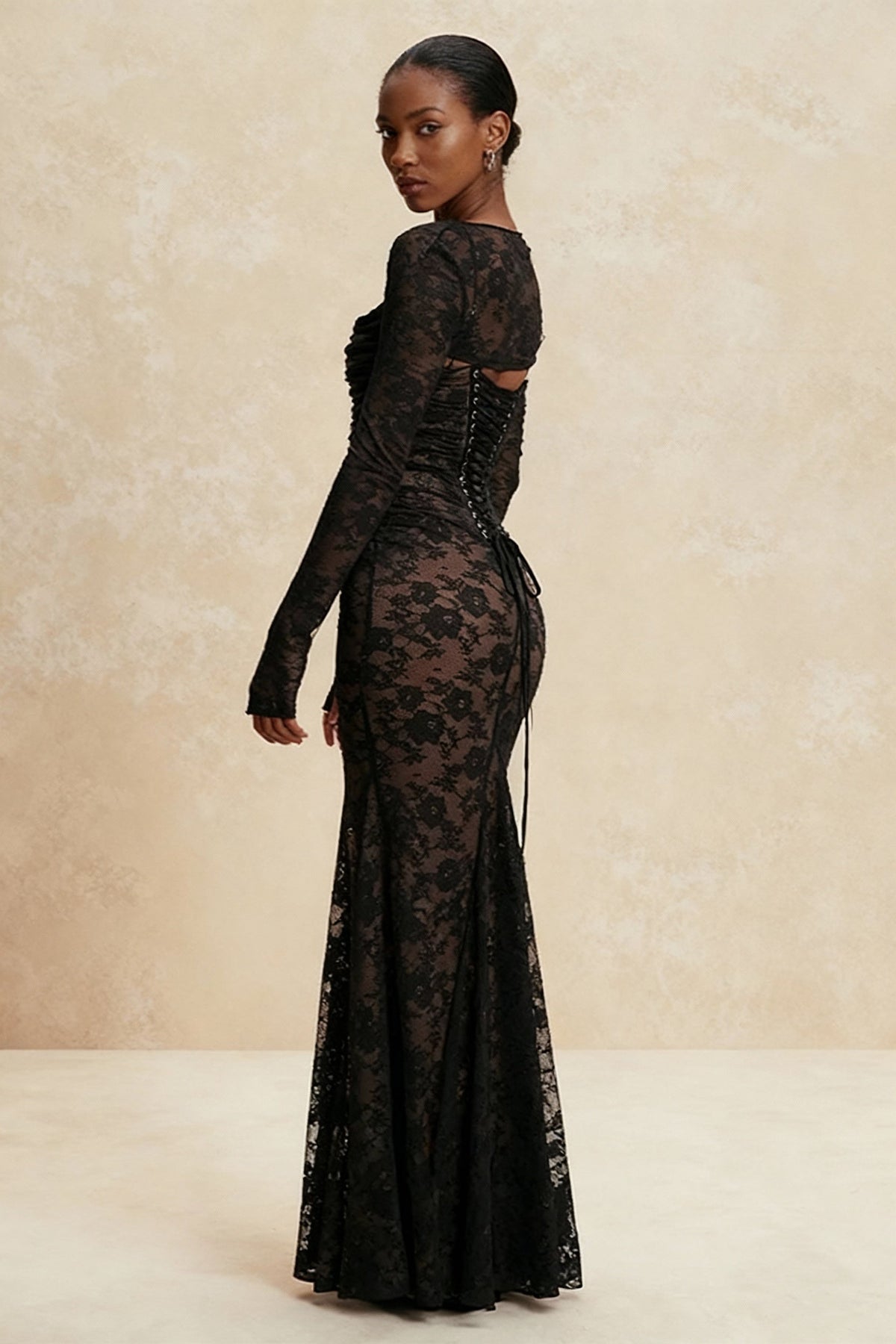 Elegant Lace Mesh Long Sleeve Lace Dress - View 4