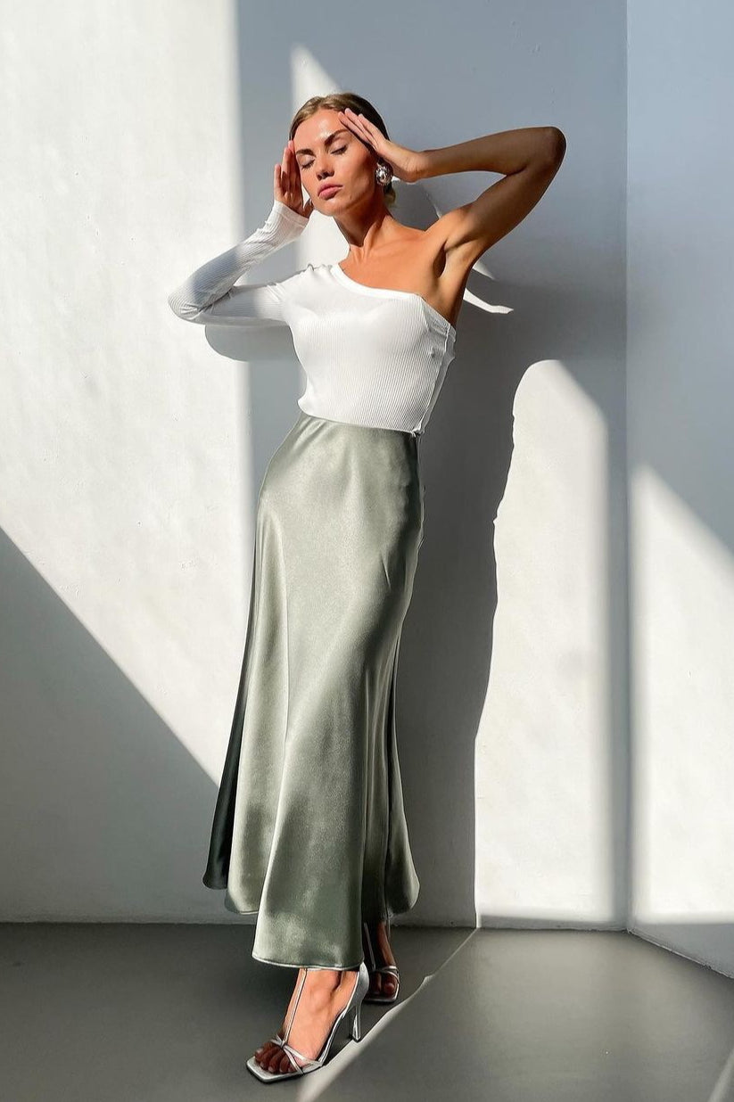 Satin Fishtail Maxi Skirt