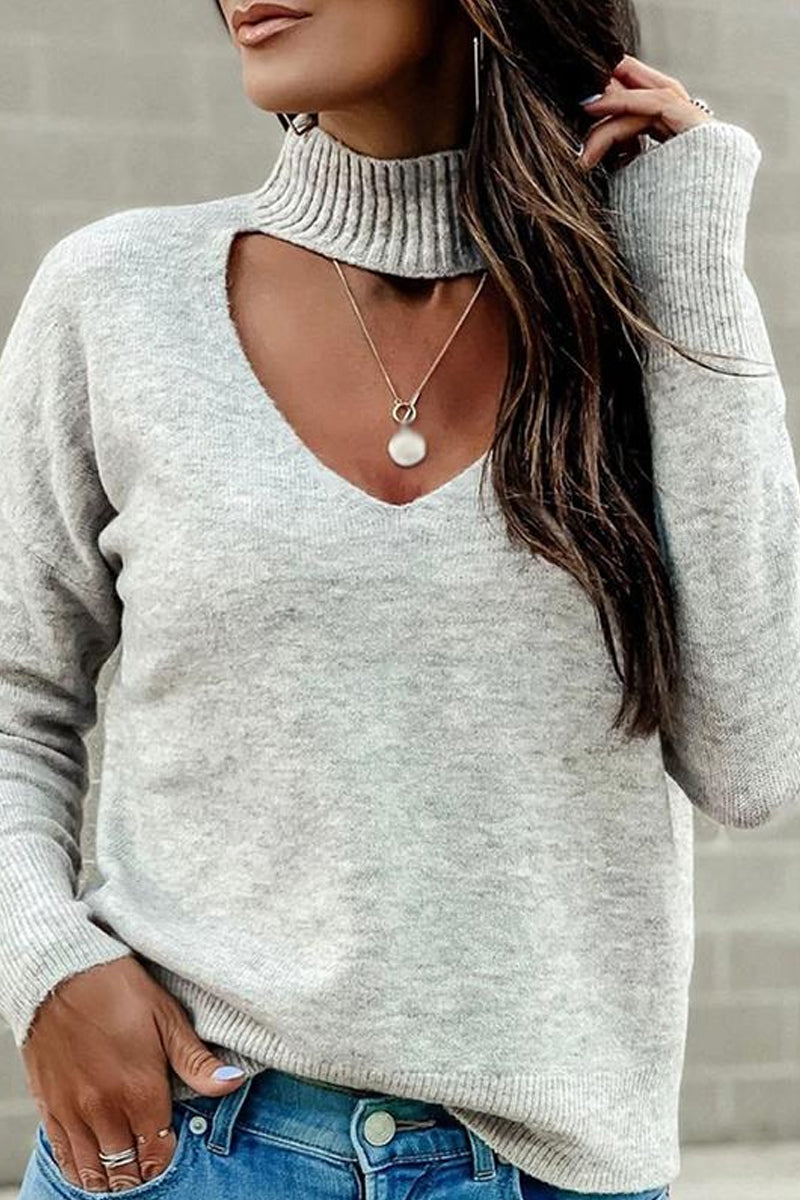 Hollow-out Grey Sweater  Fashionpara