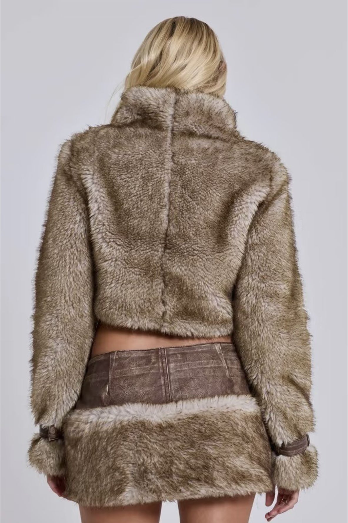 Vintage Cropped Patchwork Stand Collar Coat