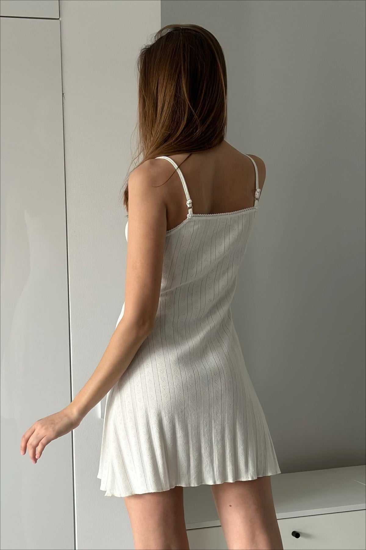Pointelle Knit Sweetheart Bow Cami Mini Dress