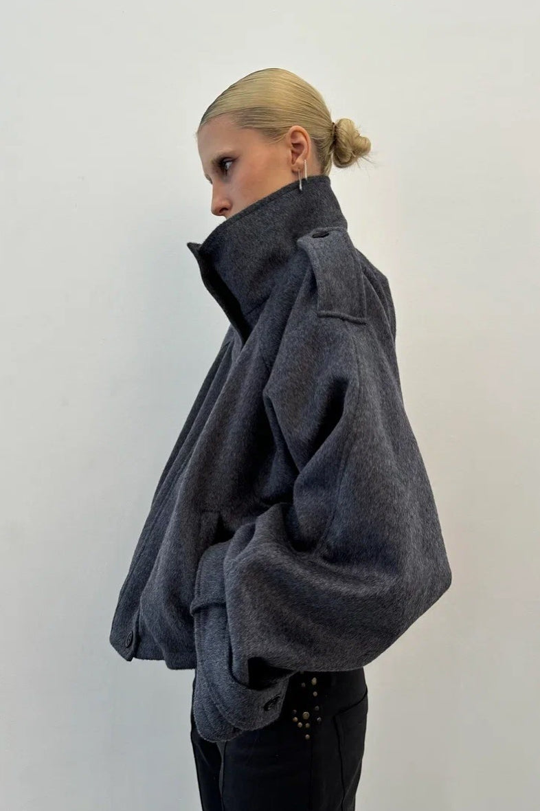 Stand Collar Button Wool Coat