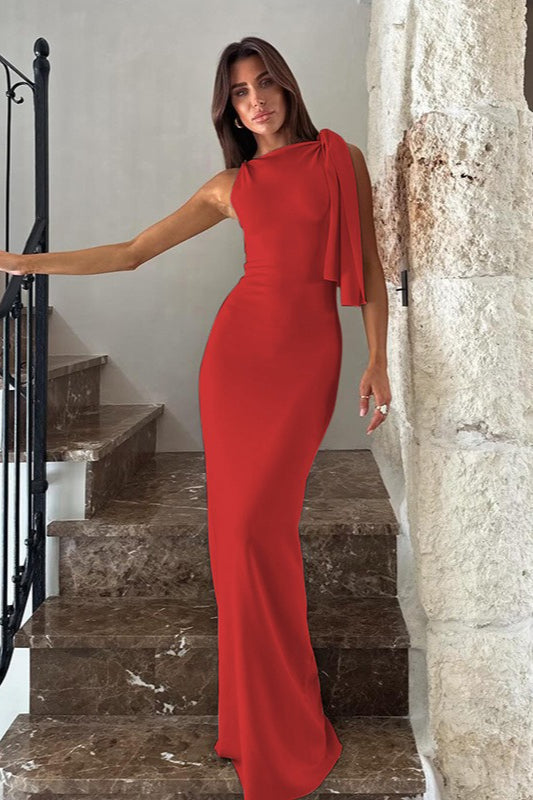 Solid Color Asymmetric Work Dress