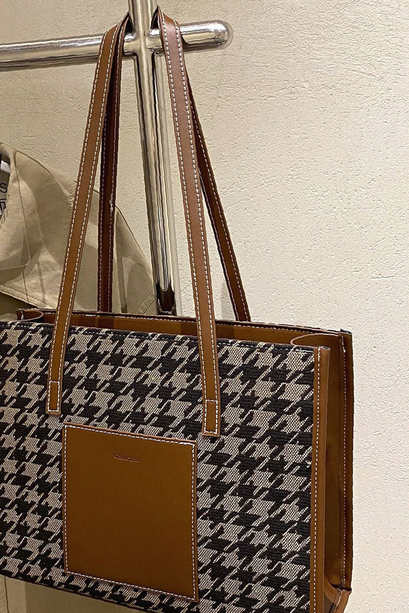 Houndstooth Pattern Shoulder Tote Bag - Fashionpara