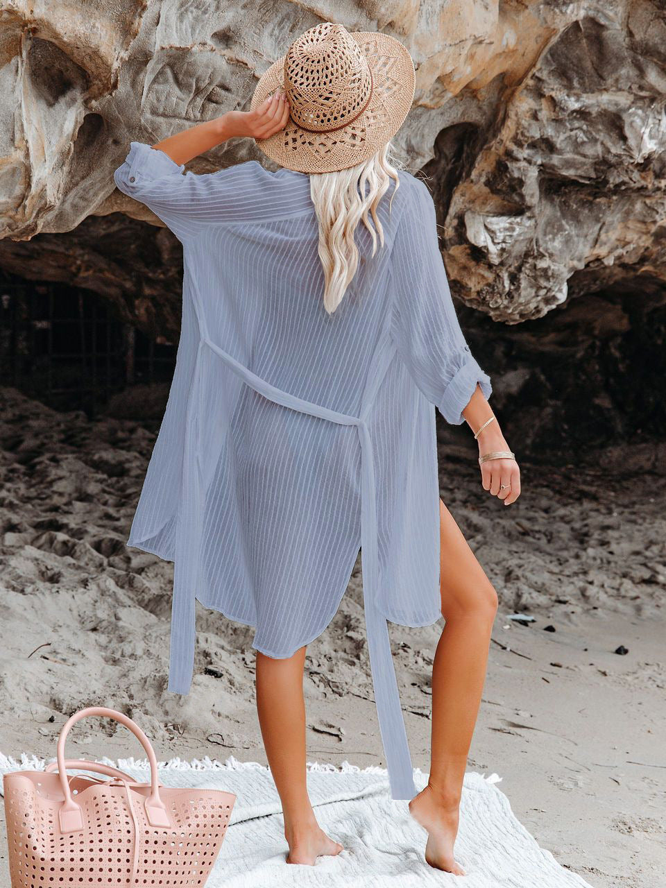 Textured Beach Cover Up Blouse - Fashionpara