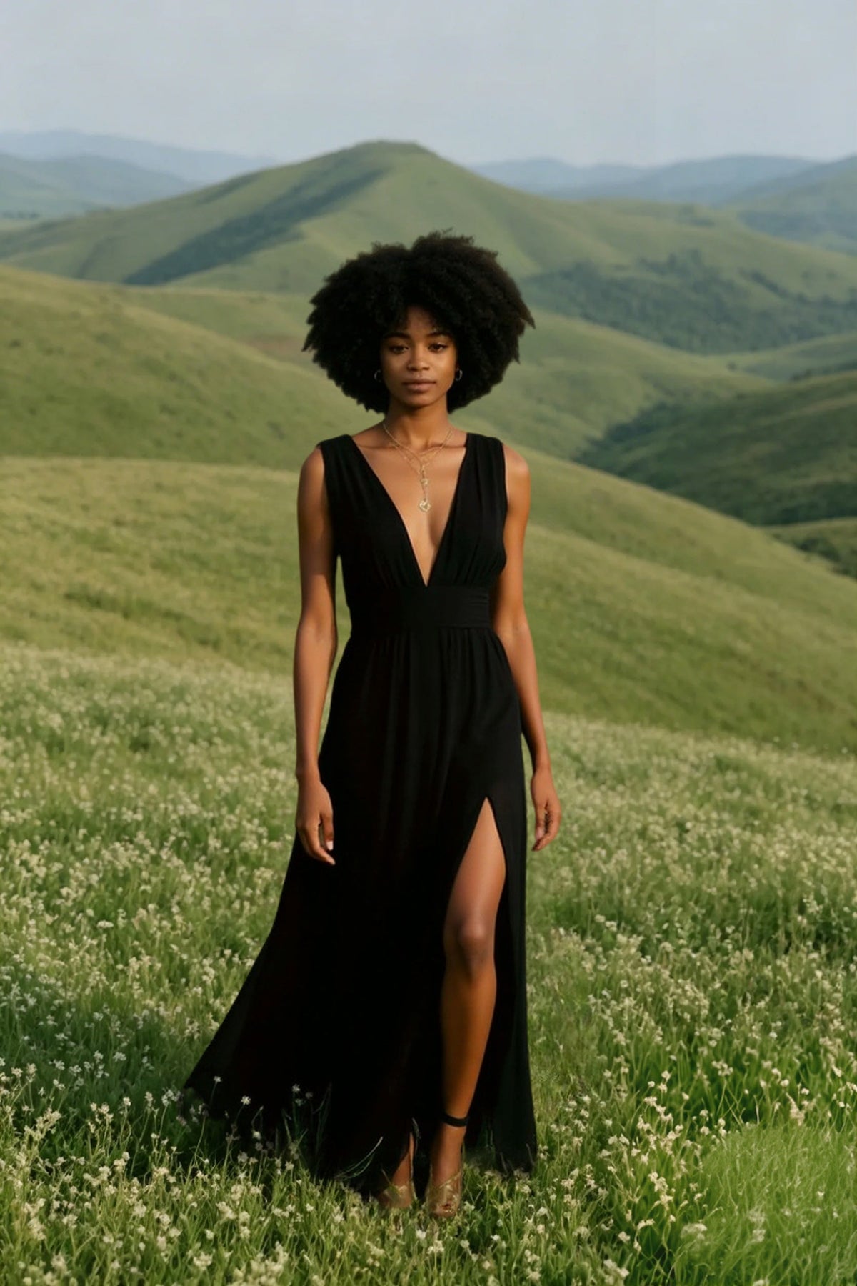 Chiffon Deep V-Neck Sleeveless Slit Maxi Dress
