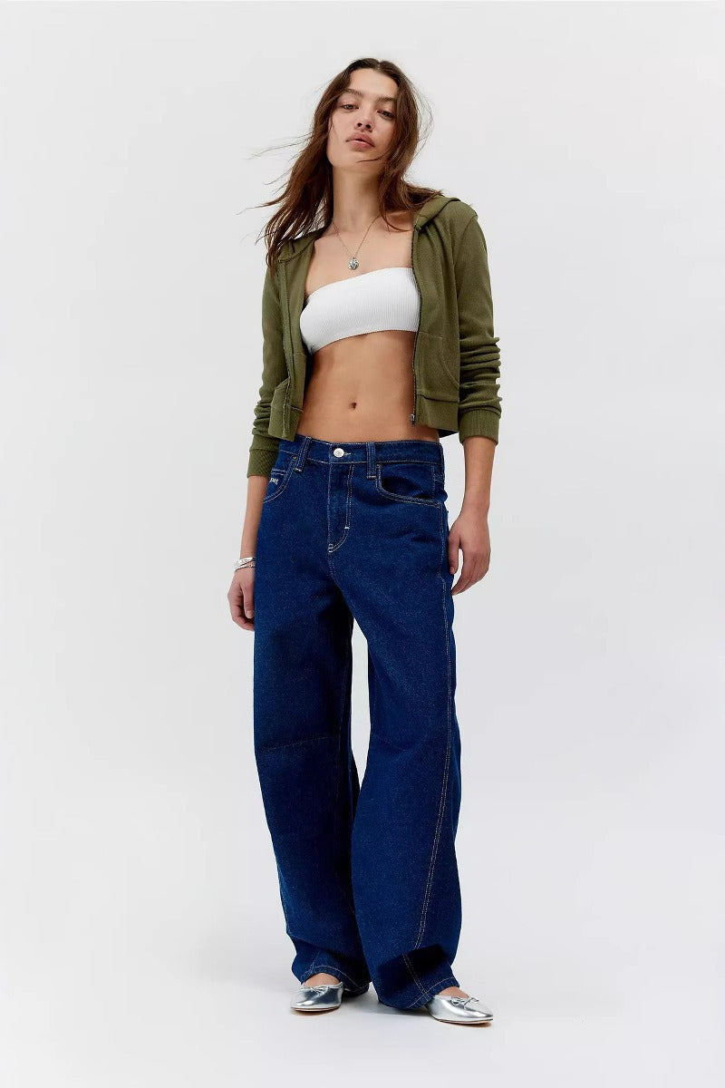 Vintage Wash Low Rise Slim Loose Straight Leg Jeans