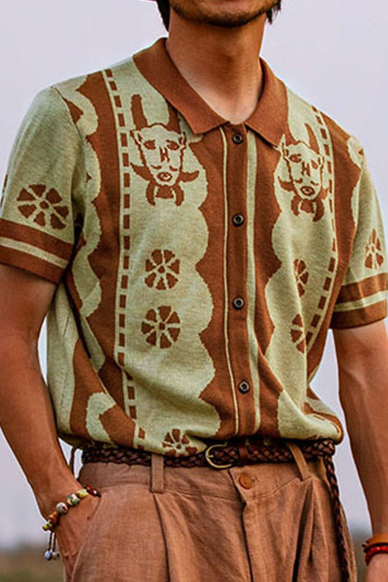 Men's Jacquard Knit Polo Shirt - Fashionpara