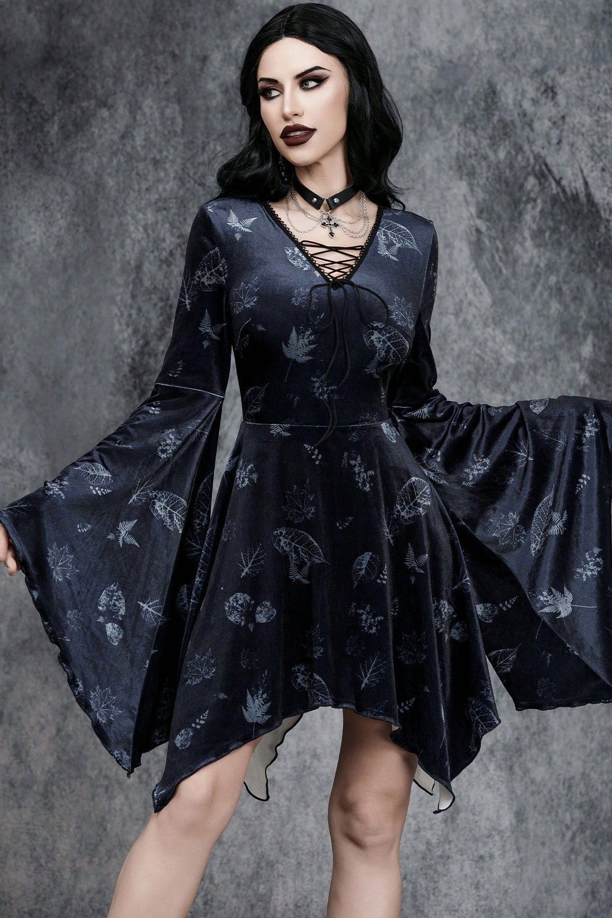 Print Lace-Up Gothic Dress