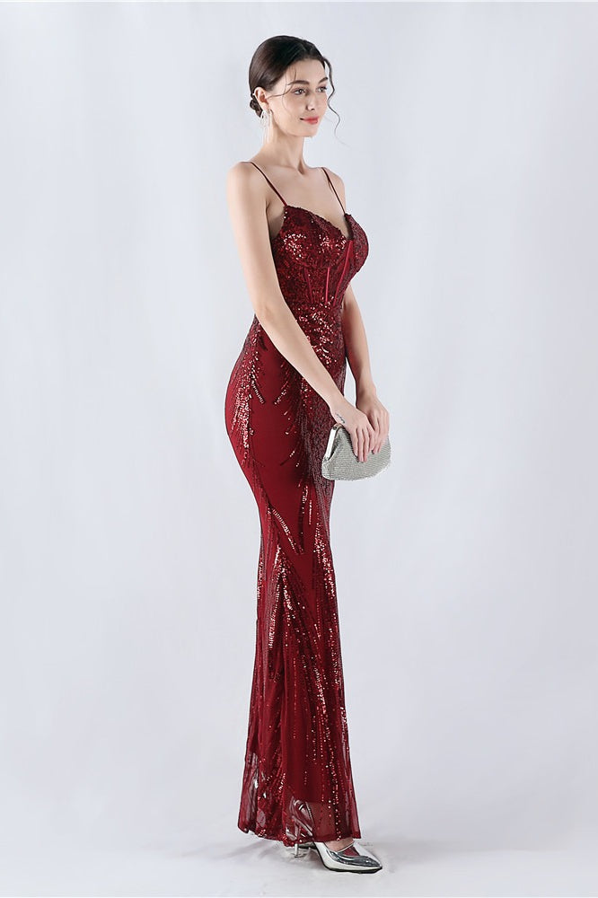 Sequin Spaghetti Strap Sweetheart Mermaid Formal Gown - View 18