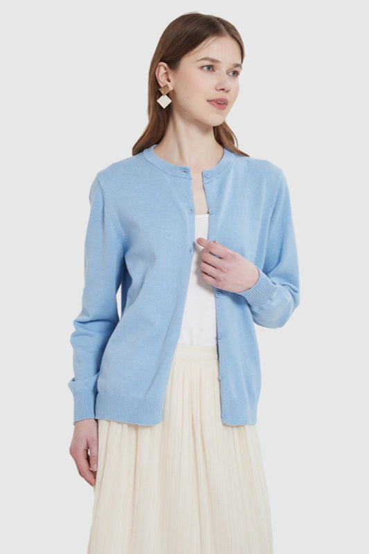 Lightweight Cotton Crew-Neck Cardigan for Effortless Style