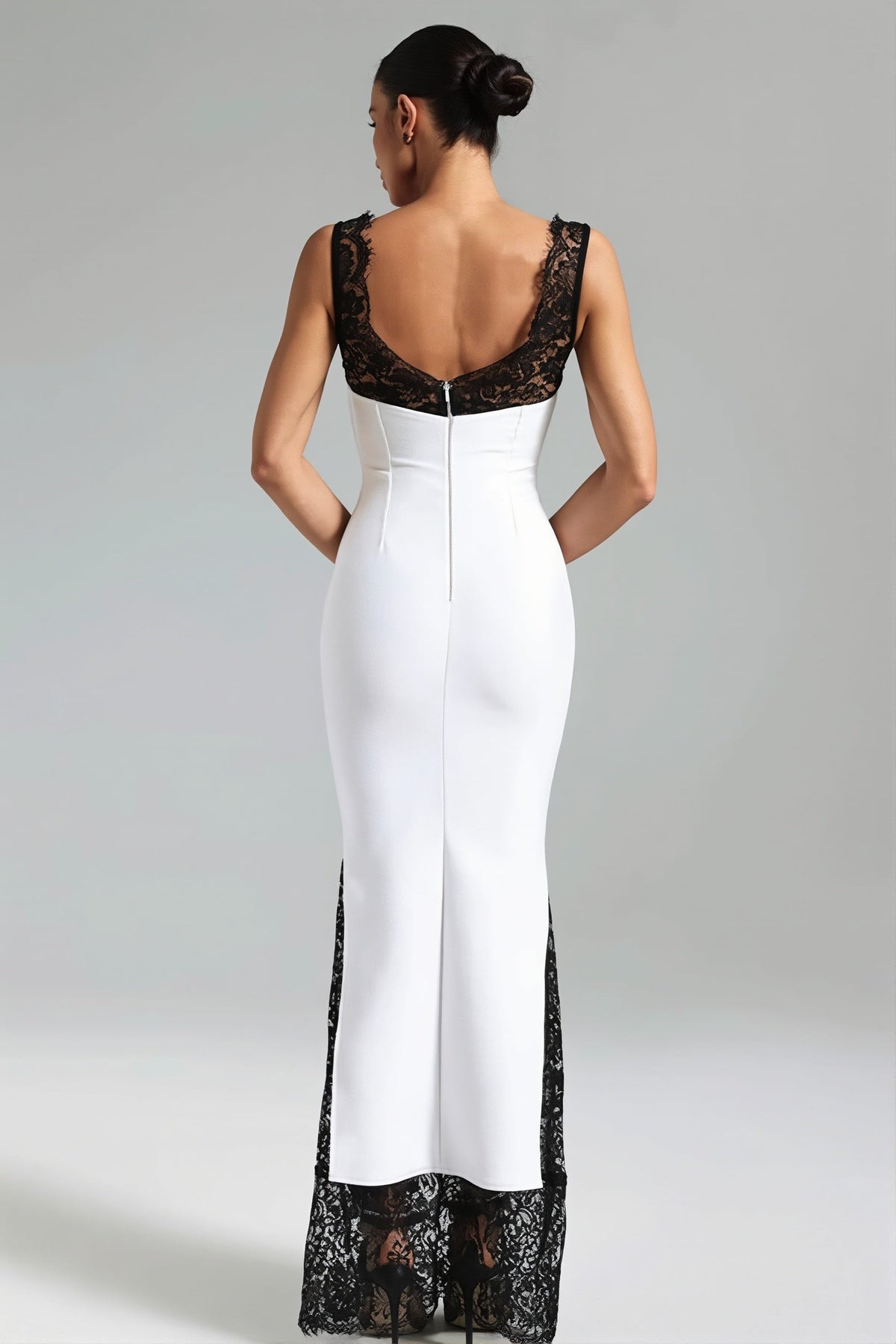 Lace-Trim V-Neck Bodycon Knit Maxi Dress 4