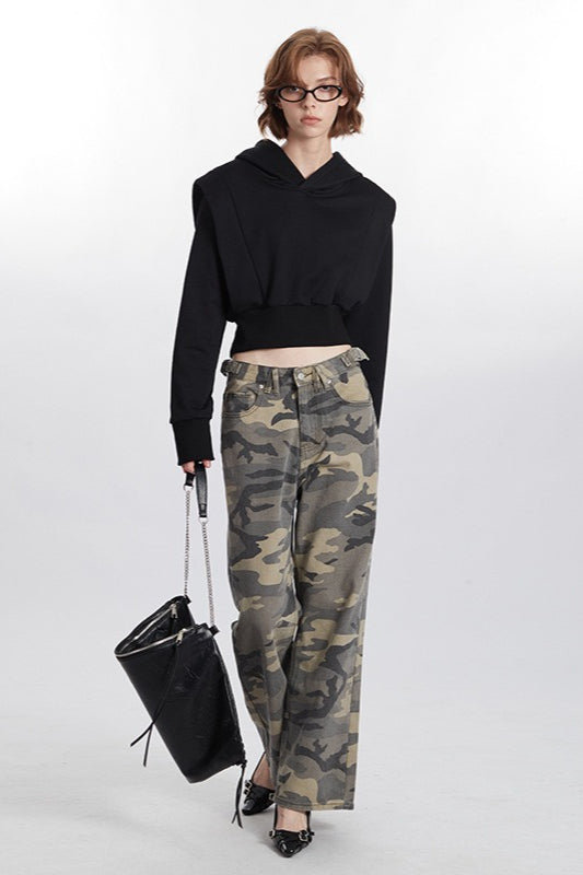 Cropped Solid Color Hoodie