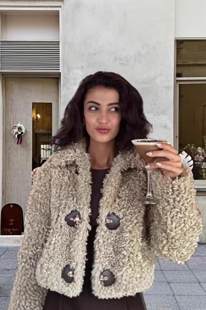 Fleece Toggle Short Coat - Fashionpara