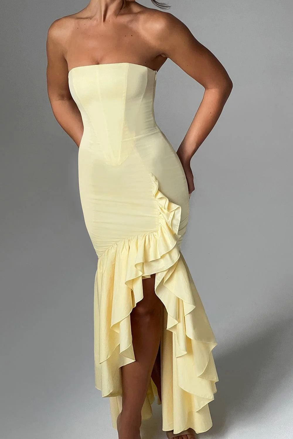 Elegant Strapless Slit Backless Bodycon Cocktail Dress - View 7
