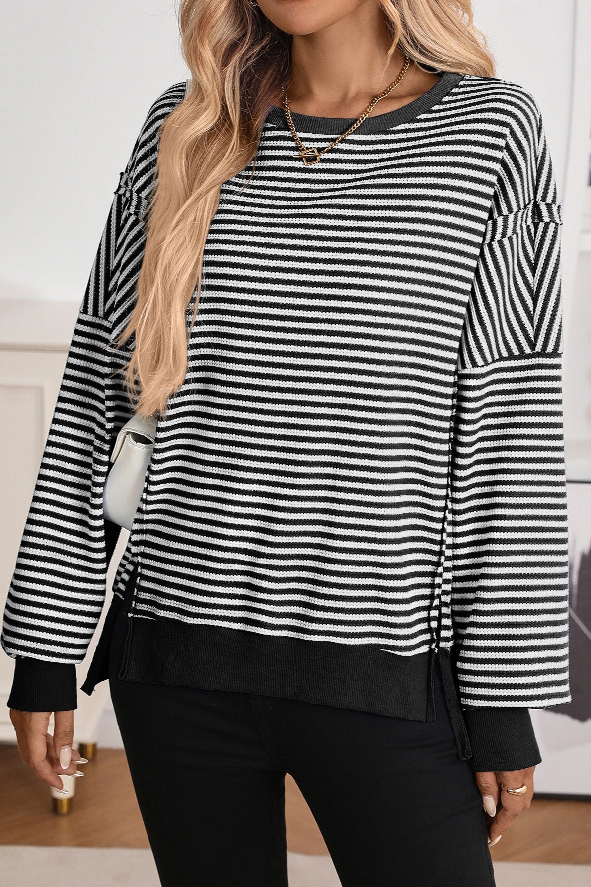 Colorblock Striped Oversized Sweatshirt 8