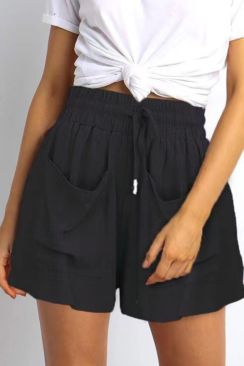 Fashion Casual Solid Pocket Loose High Waist Wide Leg Shorts Fashionpara