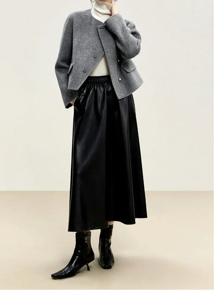 Short Wool Crew Neck Single-Breasted Overcoat