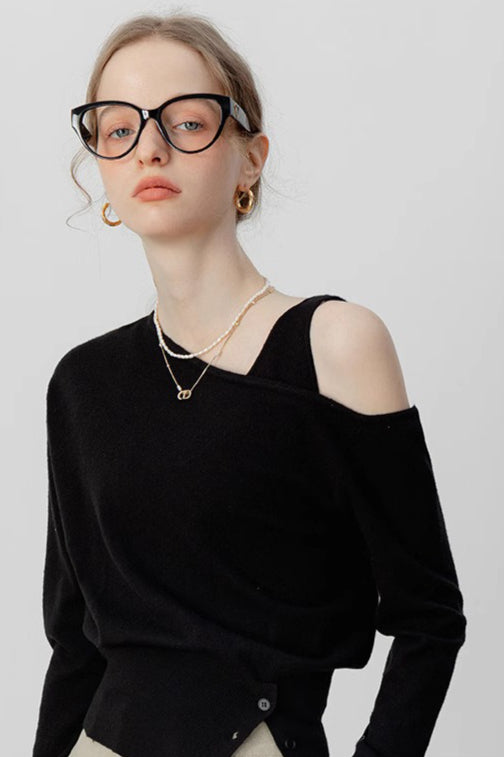 Asymmetric Neckline Knit Top 3